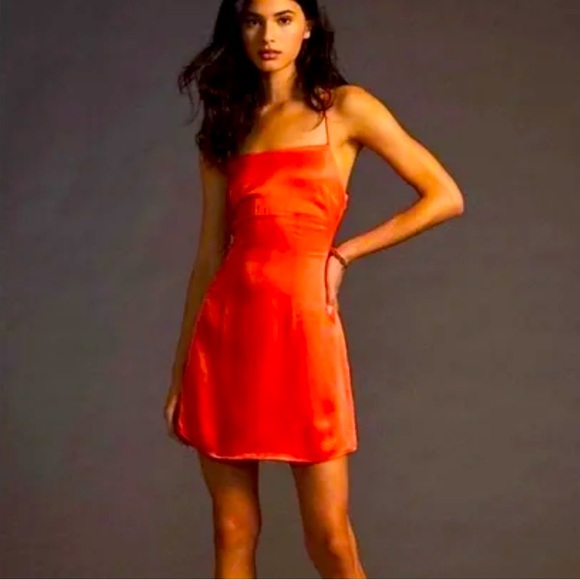ANTHROPOLOGIE MINI SLIP DRESS ORANGE CUTOUT SIZE 12 - Picture 1 of 13